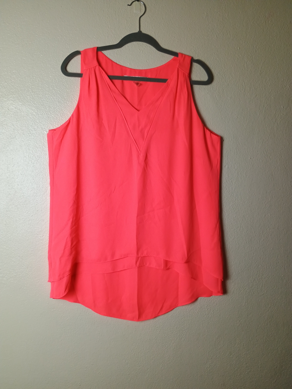 Peter Nygard Tank 16 Top Coral Chiffon Sleeveless V-Neck Layered Hem - Vintage